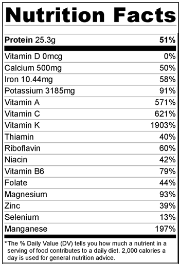 nutrition label for simple alkaline breakfast