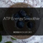 Energy Smoothie title image. Aerial of smoothie with blueberries on top.
